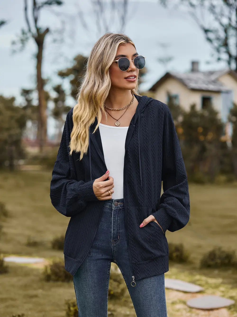 Zip Up Drawstring Long Sleeve Hooded Jacket – Casual Lightweight Layer